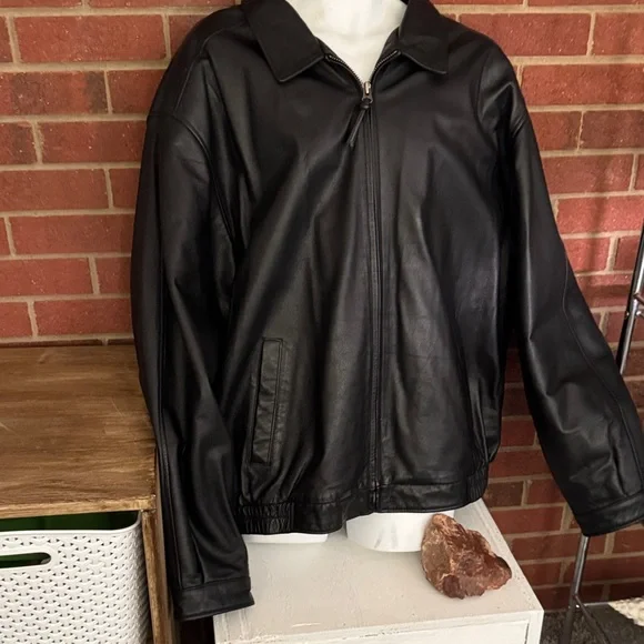 Croft & Barrow Men's XXLT Black Leather Bomber Jacket - Picture 3 of 9